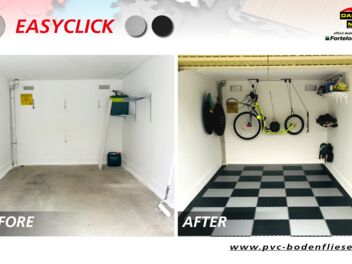 Vor und nach der Renovierung einer Garage mit Easyclick Fliesen